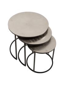 Set de mesas auxiliares Scott, 3 uds., Tablero: aluminio, recubierto, Estructura: metal, pintado, Plateado, negro, Set de diferentes tamaños