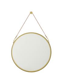 Runder Wandspiegel Liz mit brauner Lederschlaufe, Spiegelfläche: Spiegelglas, Rückseite: Mitteldichte Holzfaserpla, Gold, Ø 40 cm