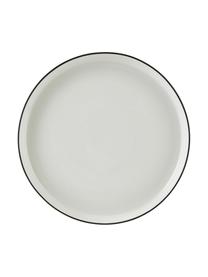 Piatto piano in porcellana Facile 2 pz, Porcellana solida di alta qualità (ca. 50% caolino, 25% quarzo e 25% feldspato), Bianco latte con bordo nero, Ø 25 x Alt. 3 cm
