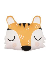 Coussin peluche en coton bio Tiger Theo, Orange, crème, noir