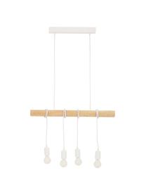 Hanglamp Townshend, Gecoat staal, hout, Wit, houtkleurig, 70 x 110 cm