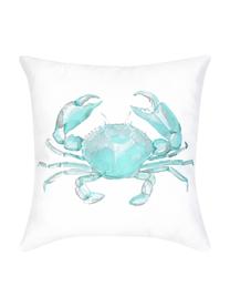 Housse de coussin 40x40 pur coton imprimé aquarelle Crabby, 100 % coton, Bleu, blanc, larg. 40 x long. 40 cm