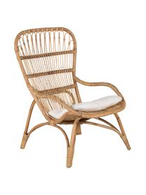 Rattan-Gartensessel Ella mit Hocker, Rattan, Polyester, Braun, B 66 x T 131 cm