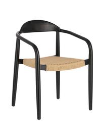 Krzesło z podłokietnikami z litego drewna Nina, Stelaż: lite drewno eukaliptusowe, Czarny, beżowy, S 56 x G 53 cm