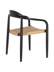 Sedia in legno massiccio con braccioli Nina, Struttura: legno massiccio di eucali, Seduta: poliestere, resistente ai, Nero, beige, Larg. 56 x Prof. 53 cm