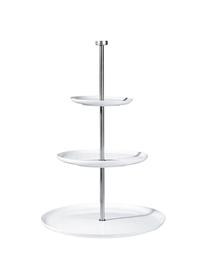 Keramik Etagere Kier mit silbernem Gestell, Ø 30 cm, Keramik, Metall, Weiß, Ø 30 x H 47 cm