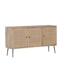 Mangohouten dressoir Larry met vlechtwerk, Frame: mangohout, Poten: gelakt metaal, Bruin, 145 x 80 cm