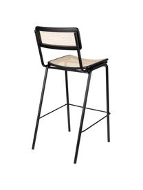 Chaise de bar avec cannage Jort, Noir, beige, larg. 47 x haut. 106 cm