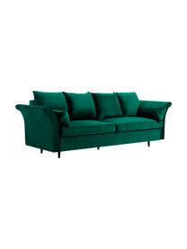 Divano letto 3 posti in velluto verde bottiglia con contenitore Lola, Rivestimento: velluto 100% poliestere (, Struttura: Pino massiccio, truciolat, Velluto verde bottiglia, marrone scuro, legno, Larg. 245 x Alt. 95 cm