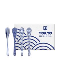 Handgemachtes Löffel-Set Nippon in Blau/Weiß, 4-tlg., Porzellan, Blau, Weiß, L 13 cm