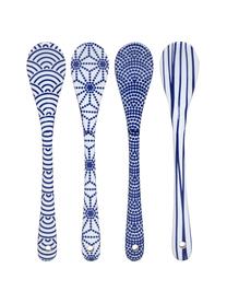 Handgemachtes Löffel-Set Nippon in Blau/Weiß, 4-tlg., Porzellan, Blau, Weiß, L 13 cm