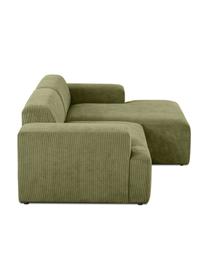 Cord-Ecksofa Melva (3-Sitzer), Bezug: Cord (92% Polyester, 8% P, Gestell: Massives Kiefernholz, FSC, Füße: Kunststoff, Cord Olivgrün, B 239 x T 143 cm, Eckteil rechts