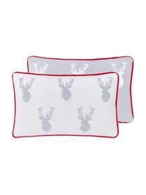 Housse de coussin rectangulaire réversible Noël Forest, Blanc crème, gris clair Bordure passepoilée : rouge