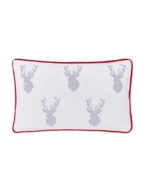 Housse de coussin rectangulaire réversible Noël Forest, Blanc crème, gris clair Bordure passepoilée : rouge