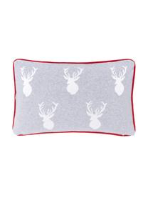 Housse de coussin rectangulaire réversible Noël Forest, Blanc crème, gris clair Bordure passepoilée : rouge