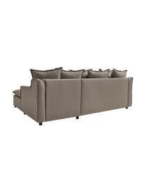 Divano letto angolare in tessuto taupe con contenitore Mona, Rivestimento: 100% poliestere idrorepel, Struttura: legno, truciolato, Piedini: plastica, Taupe, Larg. 230 x Prof. 170 cm