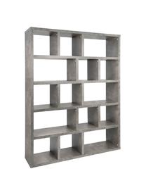 Libreria grande effetto cemento Portlyn, Rivestimento: fibra a media densità, Superficie: strato melaminico, Grigio, Larg. 150 x Alt. 198 cm