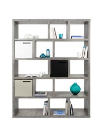 Libreria grande effetto cemento Portlyn, Rivestimento: fibra a media densità, Superficie: strato melaminico, Grigio, Larg. 150 x Alt. 198 cm