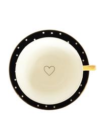 Tasse à thé en porcelaine dorée à l'or véritable Spotty, 2 élém., Noir, blanc<br>Bord et poignée : or