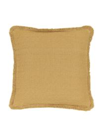 Oboustranný povlak na polštář s třásněmi Loran, 100 % bavlna, Hořčičná žlutá, krémově bílá, Š 40 cm, D 40 cm