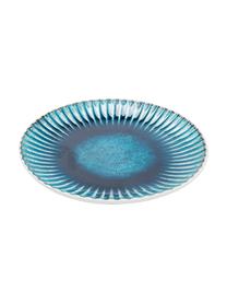 Platos postre artesanales Mustique, 4 uds., Cerámica de gres esmaltada, Turquesa, azul oscuro, blanco, Ø 21 cm