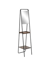 Vloerspiegel Benneth met twee plateaus, Frame: gecoat metaal, Plank: walnoothout, Zwart, 35 x 164 cm