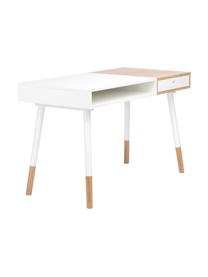 Bureau style scandinave Sonnenblick, Bois de chêne, blanc, larg. 120 x prof. 60 cm