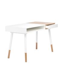 Bureau style scandinave Sonnenblick, Bois de chêne, blanc, larg. 120 x prof. 60 cm