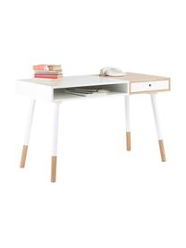 Scrivania stile nordico con cassetto Sonnenblick, Legno di quercia, bianco, Larg. 120 x Prof. 60 cm