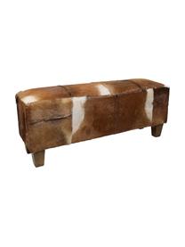 Banc en peau de chèvre Bangku, Revêtement : peau de chèvre, brun et blanc Pieds : bois de teck