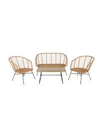 Garten-Lounge-Set Viga, 4-tlg., Gestell: Metall, pulverbeschichtet, Tischplatte: Glas, Weiss, Hellbraun, Set mit verschiedenen Grössen