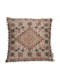 Cuscino boho con piccoli pompon e imbottitura Lunia, Rivestimento: 100% cotone, Beige, marrone, nero, Larg. 45 x Lung. 45 cm