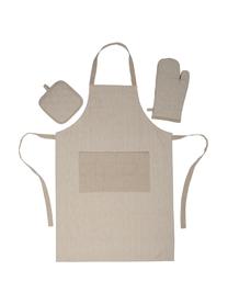 Delantal y guantes de horno, 3 pzas., Beige, blanco, An 60 x L 90 cm