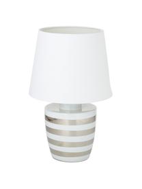 Keramische tafellamp Sylvia, Lampenkap: textiel, Lampvoet: keramiek, Wit, zilverkleurig, Ø 25 x H 39 cm