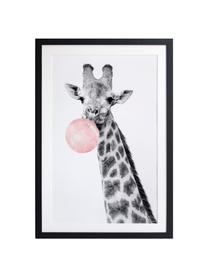 Gerahmter Digitaldruck Giraffe, Bild: Digitaldruck auf Papier, Rahmen: Holz, lackiert, Front: Kunststoff, matt, Schwarz, Weiss, Rosa, B 45 x H 65 cm