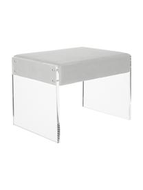 Tabouret en velours avec structure de verre acrylique Ayden, Revêtement : gris clair Structure : transparent