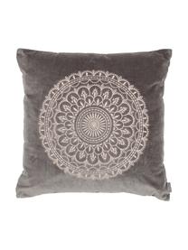 Samt-Kissen Preston mit Ornament-Stickerei, mit Inlett, Grau, Cremefarben, 45 x 45 cm