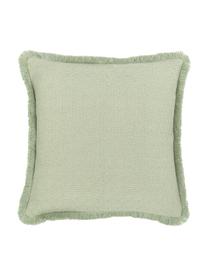 Housse de coussin vert menthe à finition frangée Lorel, 100 % coton, Vert, larg. 40 x long. 40 cm