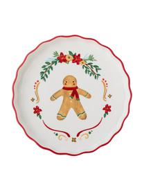 Servierplatte Jolly aus Steingut mit weihnachtlichem Motiv, Ø 27 cm, Steingut, Rot, Weiss, Ø 27 x H 4 cm