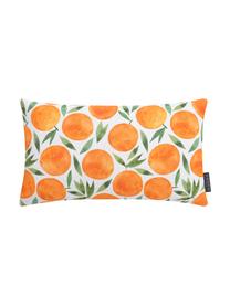 Kissenhülle Orange mit sommerlichem Motiv, Webart: Halbpanama, Orange, Weiß, Grün, 30 x 50 cm