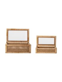 Schmuckboxen Talina, 2er-Set, Box: Rattan, Holz, Deckel: Glas, Braun, Set mit verschiedenen Größen