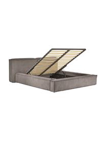 Cama tapizada en pana Lennon, con espacio de almacenamiento, Tapizado: pana (98% poliéster, 2% p, Estructura: madera de pino maciza con, Patas: madera con certificado FS, Pana gris pardo, An 180 x L 200 cm