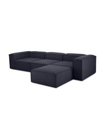 Sofa modułowa z pufem Lennon (4-osobowa), Tapicerka: 100% poliester Dzięki tka, Stelaż: lite drewno sosnowe, cert, Nogi: tworzywo sztuczne, Ciemnoniebieska tkanina, S 327 x G 207 cm