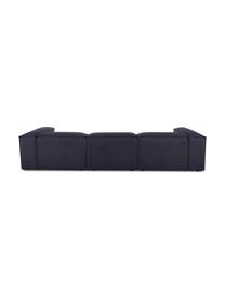 Sofa modułowa z pufem Lennon (4-osobowa), Tapicerka: 100% poliester Dzięki tka, Stelaż: lite drewno sosnowe, cert, Nogi: tworzywo sztuczne, Ciemnoniebieska tkanina, S 327 x G 207 cm