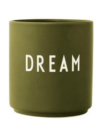 Designový pohárek s nápisem DREAM Favourite, Olivová, bílá