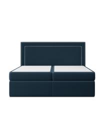 Zamatová boxspring posteľ s úložným priestorom Annecy, Zafírová modrá, 140 x 200 cm, tvrdosť H2