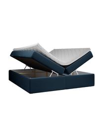 Zamatová boxspring posteľ s úložným priestorom Annecy, Zafírová modrá, 140 x 200 cm, tvrdosť H2