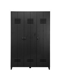 Armadio a 3 ante in legno nero Locker, Legno di pino rivestito, Nero, Larg. 123 x Alt. 186 cm