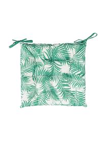 Outdoor stoelkussen Gomera  met bladpatroon, 100% polyester, Wit, groen, 40 x 40 cm