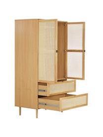 Kleiner Kleiderschrank Aries mit Wiener Geflecht, 2-türig, Gestell: Spanplatte mit Eichenholz, Beine: Massives Eichenholz, Wiener Geflecht: Zuckerrohr, Holz, hell lackiert, B 100 x H 194 cm